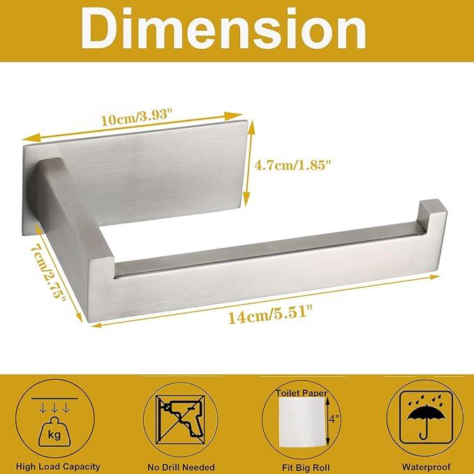 Toilet Paper Holder, Self Adhesive Tissue Holder Stainless Steel Rustproof Paper Roll Holder, No Drilling Easy to Install, Toilet Paper Rack Suitable for Office, Bathroom (2, Brushed Nickel)
