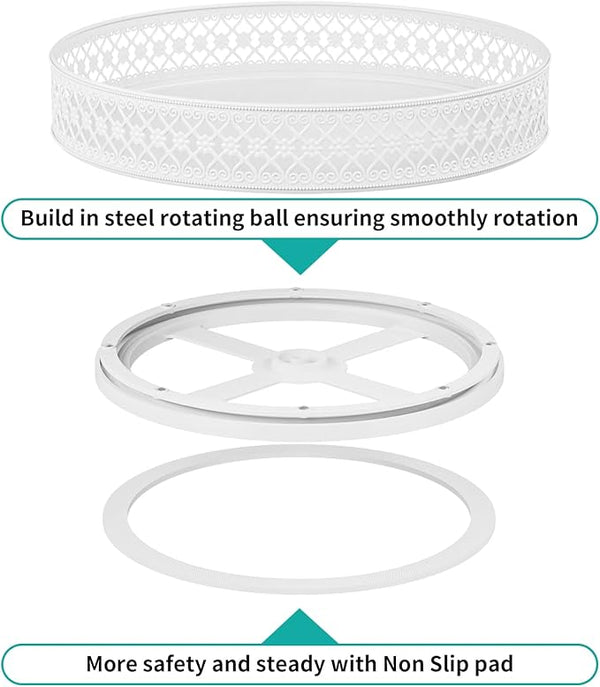 Ovicar Lazy Susan Turntable Organizer - 13 inch Rotating Spice Rack Metal Lazy Susan for Cabinet Pantry Kitchen Countertop Dining Table Cupboard Bathroom Vanity Refrigerator White