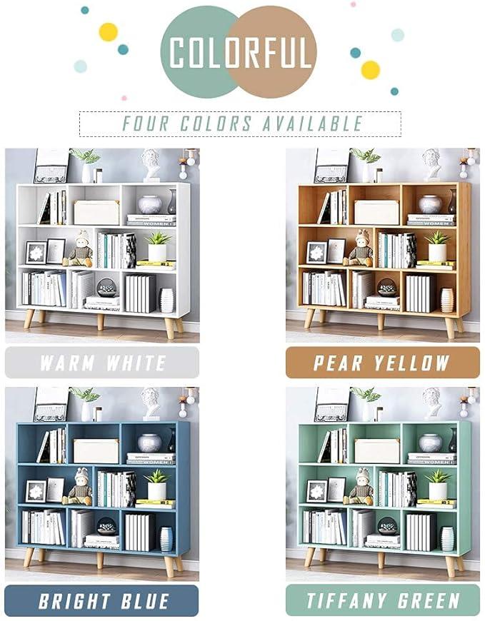 IOTXY Wooden Open Shelf Bookcase - 3-Tier Floor Standing Display Cabinet Rack with Legs, 8 Cubes Bookshelf, Tiffany-Green
