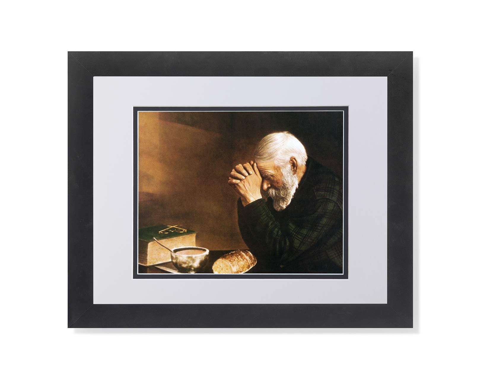 Religious Wall Art - Framed Art Print with Double Matting | Praying Man Artwork 11x14