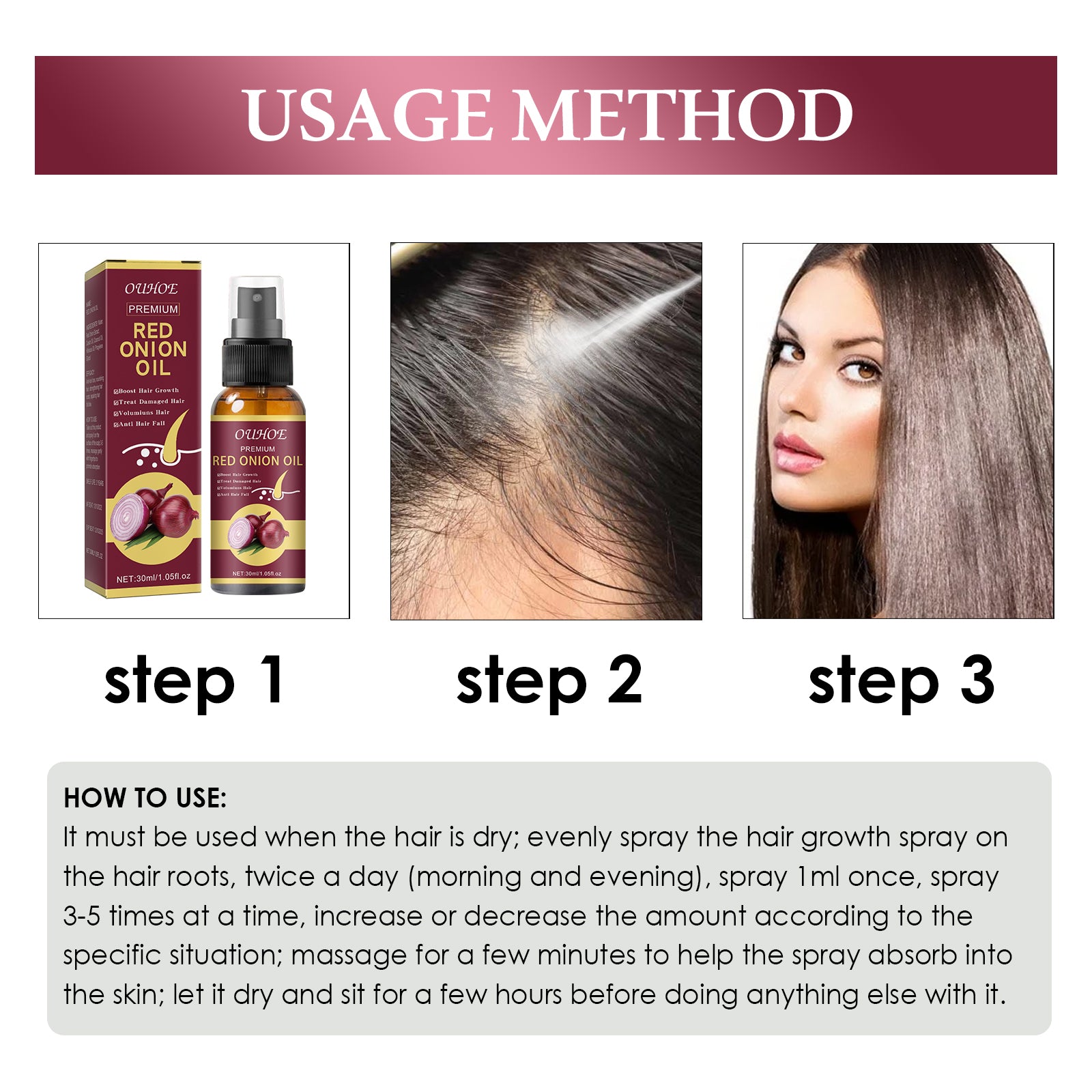 Onion Hair Growth Essential Oil, Strengthens And Hydrates Hair Growth Hair Dense Hair Care Spray