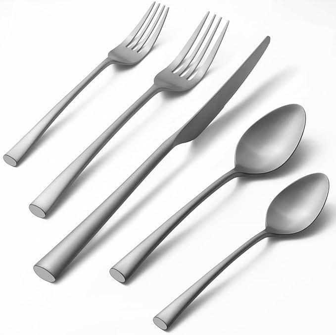 Alata Bailey 20-Piece Forged Stainless Steel Flatware Set Cutlery Set,Service for 4,Matte Satin Finish,Dishwasher Safe…