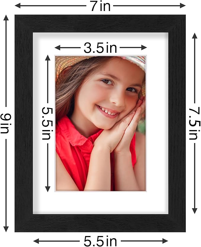 Vittanly 6x8 Picture Frames Set of 9, Shatter Resistant Plexiglass, Display 4x6 Pictures with Mat or 6x8 without Mat, Photo Frames for Wall or Tabletop, Engineered Wood, Black