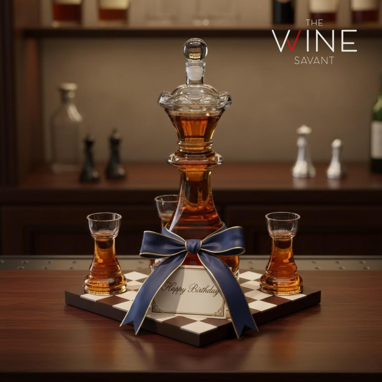 New Chess Decanter Set by The Wine Savant - Queen Chess Decanter 750ml 12