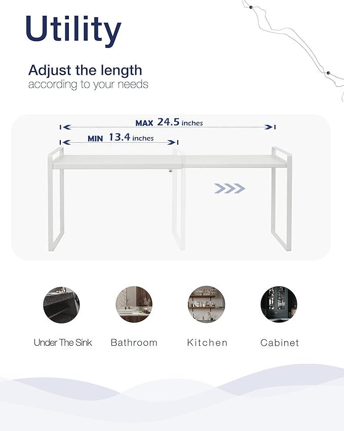 Nxconsu Expandable Cabinet Shelf Organizer Riser for Kitchen Pantry Cupboard Under Sink Countertop Home Storage Organization Rack Space Saver Freestanding Heavy Duty Nonslip Stackable White Large