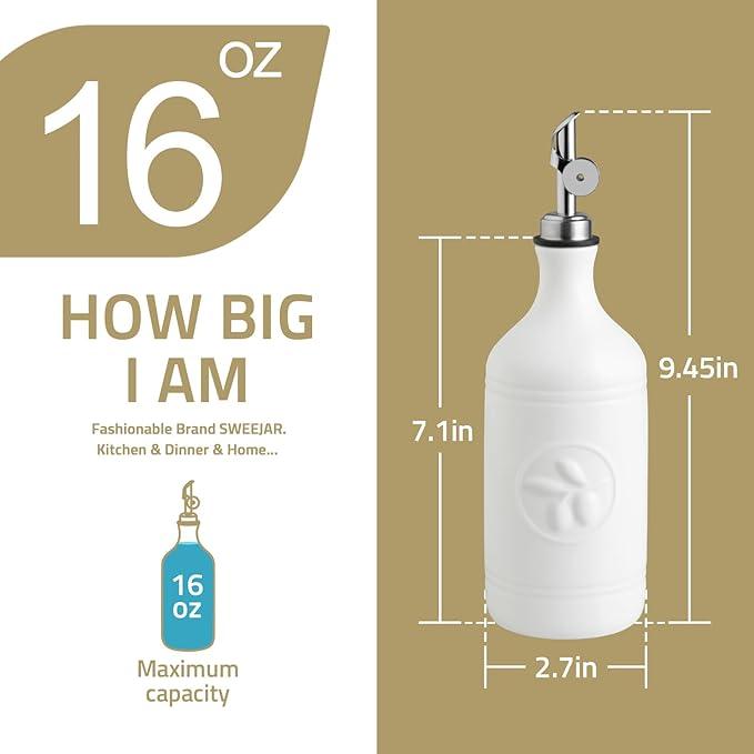 Sweejar 16 Oz Ceramic Olive Oil Dispenser Bottle, Oil Dispenser for Kitchen with Gravity Spout, Relief Opaque Vinegar Container for Evoo, Soy Sauce, 1 Pack(Turquoise, Gold Spout)