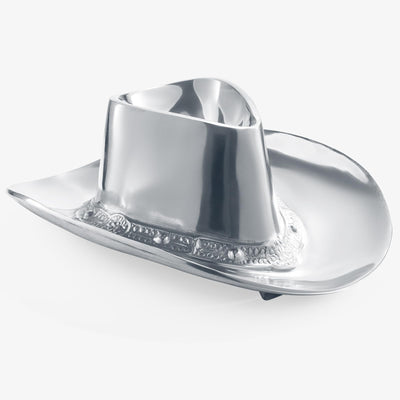 Cowboy Hat Chip and Dip Serving Bowl Silver Brass Snack
