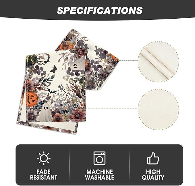 Artoid Mode Jack-O'-Lantern Pumpkin Floral Ghost Halloween Table Runner, Eucalyptus Kitchen Dining Table Decoration for Home Party Decor 13x72 Inch