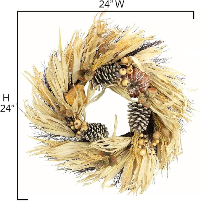 Admired By Nature Pumpkin Wheat Berry Corn Husk Wreath - 24