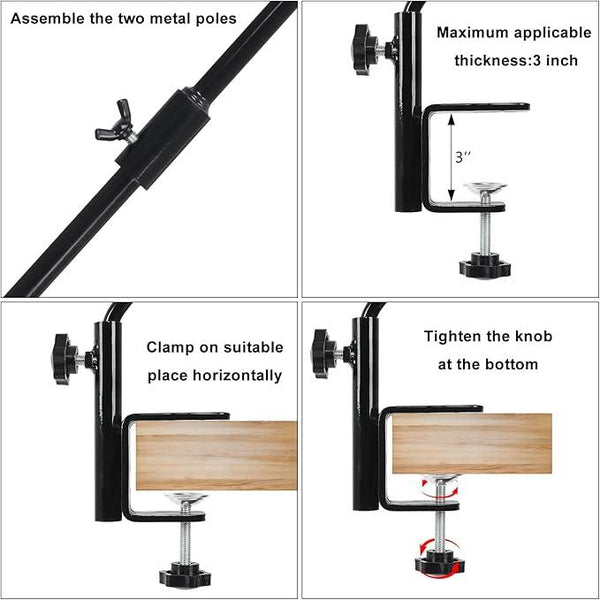 FEED GARDEN 31 Inch Heavy Duty Deck Hook for Railing 2 Pack, Non-Slip Clamp, 360 Degree Swivel, for Hanging Bird Feeders, Plants, Lanterns, Suet Baskets, Wind Chimes, Black