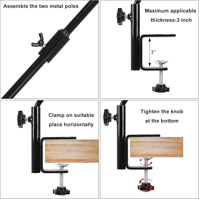 FEED GARDEN 31 Inch Heavy Duty Deck Hook, Non-Slip Clamp, 360 Degree Swivel, Black for Bird Feeders, Planters, Suet Baskets, Lanterns, Wind Chimes, 2 Pack