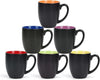 16 OZ Stoneware Coffee Mug Set of 6, Black Ceramic Mug with Different Color Inside, Colorful Porcelain Mug with Handle for Latte Espresso Cappuccino