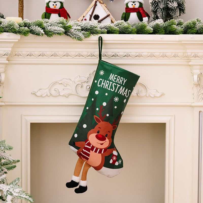 Christmas decorations, colorful prints, Christmas socks, Santa Claus gift socks, snowman gift bags, red and green leg hanging Christmas socks