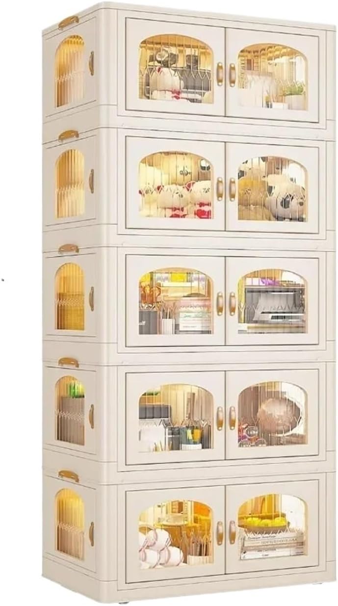 125GAL Storage Bins with Lids, Large Stackable Bins with Wheels and Doors, Storage Containers Box Closet Organizers(25Gal 5 tier)