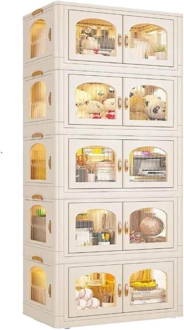 125GAL Storage Bins with Lids, Large Stackable Bins with Wheels and Doors, Storage Containers Box Closet Organizers(25Gal 5 tier)