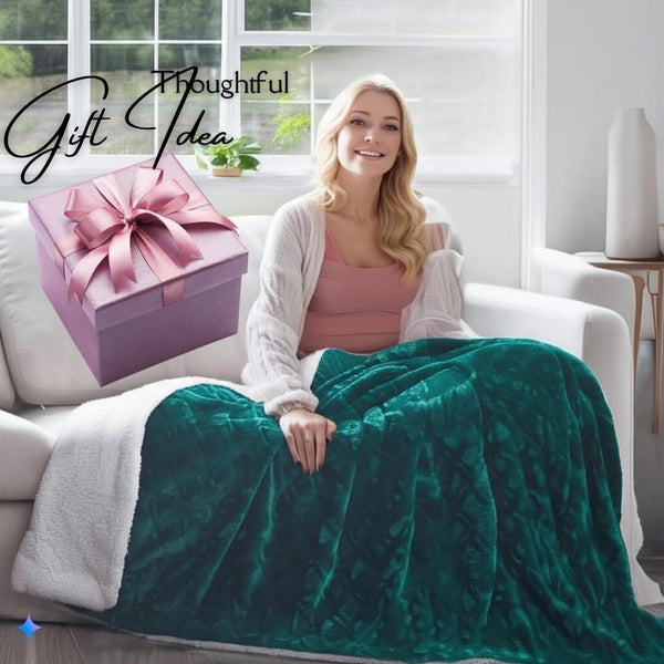 DaDa Bedding Mermaid Scales Emerald Green Blue w/ Sherpa Backside Faux Fur Throw Blanket (BL-171805)