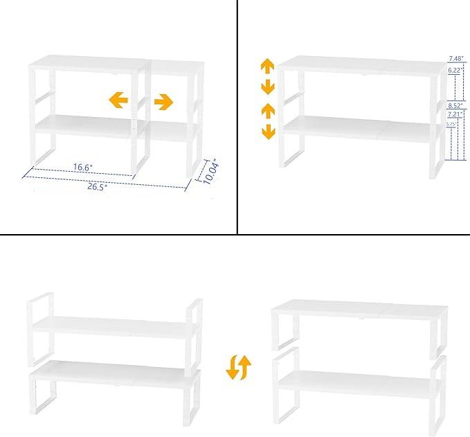 Expandable,Stackable Spice Rack,Seasoning Organizer and Storage,Spices Jar Racks for Cabinet,Countertop, Metal Pantry, Cupboard,Laundry Storages,Heavy Duty(2 PACKS/LARGE/WHITE)
