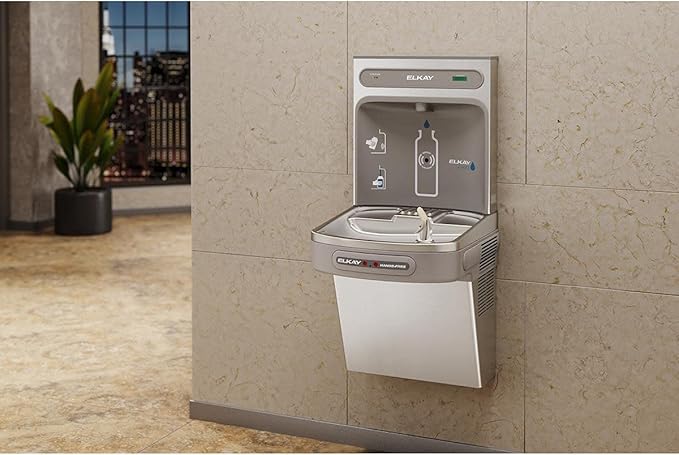 Elkay LZO8WS EZH2O Refrigerated Single Drinking Fountain with Bottle Filling Station and Hands Free Activation - Stainless Steel