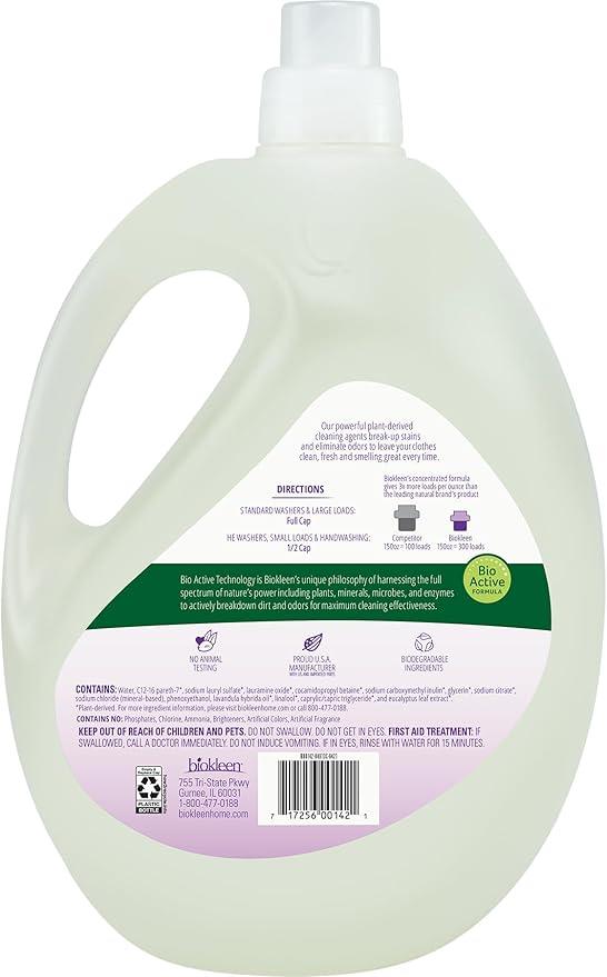 Biokleen Natural Laundry Detergent - 300 HE Loads - Liquid, Eco-Friendly, Plant-Based, No Artificial Fragrance, Colors or Preservatives, Lavender Lily, 150 Fl Oz