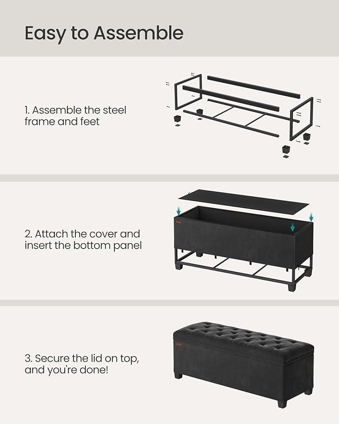 SONGMICS Velvet Storage Ottoman Bench, Foot Rest with Legs, 15.7 x 43 x 15.7 Inches, End of Bed Bench, Storage Chest, Load up to 660 lb, for Living Room, Bedroom, Entryway, Ink Black ULSF089B02