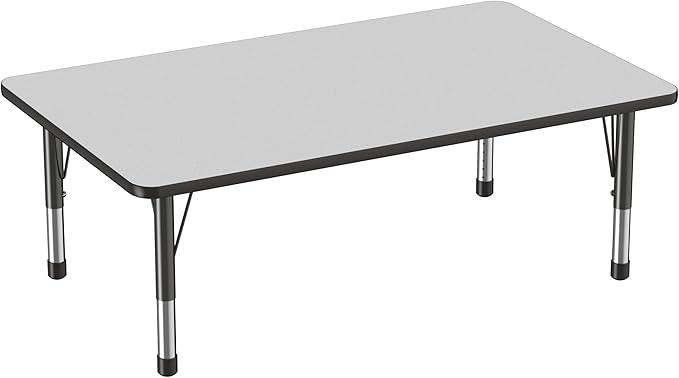 FDP Rectangle Activity School and Classroom Kids Table (36 x 60 inch), Toddler Leg, Adjustable Height 15-24 inches - Gray Top and Black Edge
