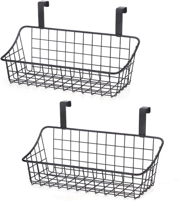 LeleCAT Cabinet Door Organizer Basket with hook Grid Storage Basket, Hang it behind a door or on a railing,BLack,4 Pack