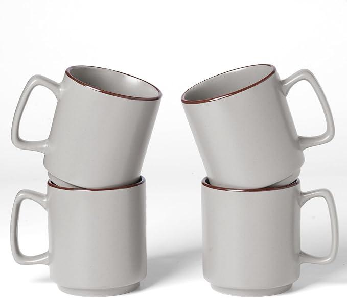 famiware Coffee Mugs Set of 4, Nebula 14oz Coffee Mugs, Ceramic Cup Set with Handle for Latte, Tea, Milk, Cappuccino, Cocoa, Light Gray