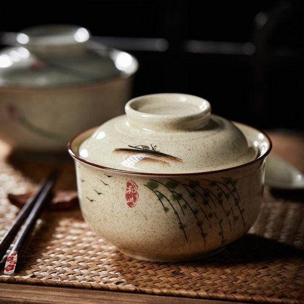 6.5 inch instant noodles bowl with cover bento box student underglaze color ceramic suit Lamian Noodles bowl canteen tableware