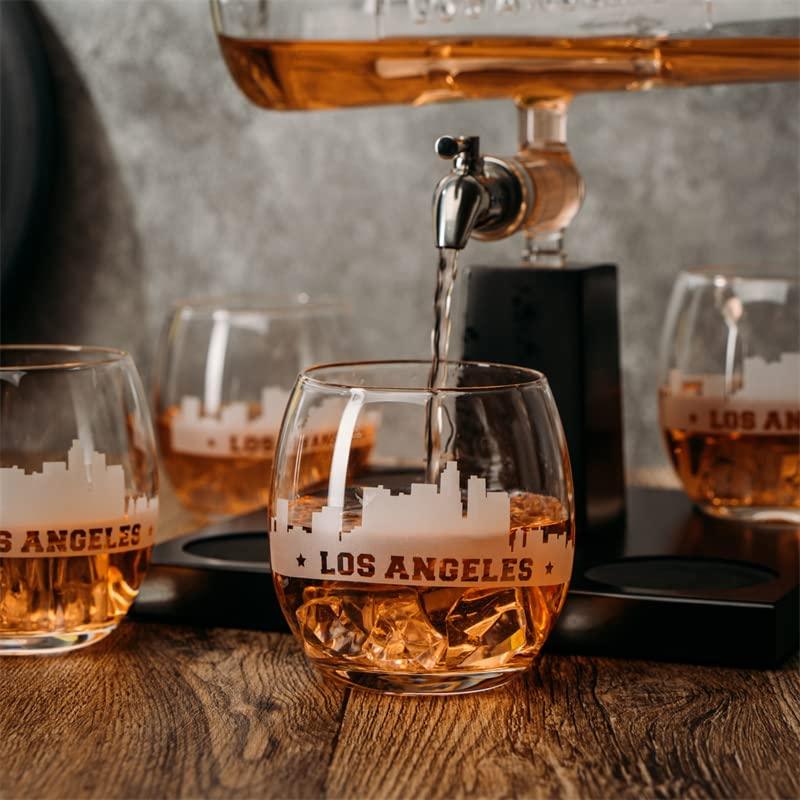 Wine & Whiskey Decanter Set 1100ml by The Wine Savant with 4 Whiskey Glasses, Drink Dispenser Scotch, Bourbon, Brandy Home Office Apartment Decor, Gifts - Dallas, Memphis, New York & Los Angeles Gifts