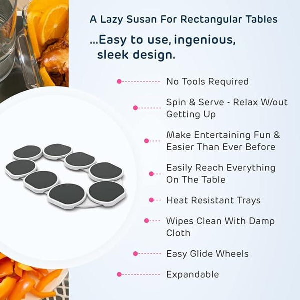 Full Set - Dark Gray - The First Patented Lazy Susan Turntable Expandable for Rectangular & Oblong Tables - Kitchen & Dining Tables - Great Gift! Parties & Gatherings.
