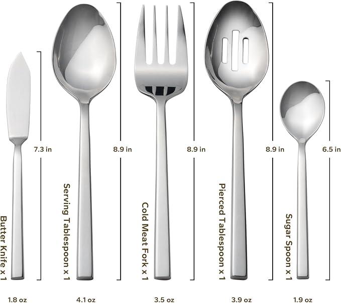 Alata Cube 65-Piece Forged Stainless Steel Flatware Set Cutlery Set with Utensil-Serving Set, Silverware Set Service for 12, Mirror Finish, Dishwasher Safe