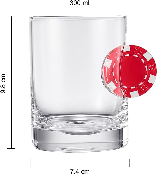 Poker Chip Whiskey & Wine Glasses | SINGLE | Up The Ante Stuck In The Glass Poker Chip Cocktail Glassware, Gambler Gift, Artisanal Crystal Glassware - Gift Idea for Him, Summer, Housewarming (20 OZ)