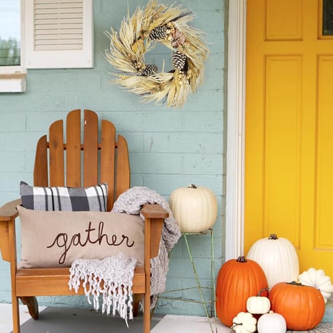 Admired By Nature Pumpkin Wheat Berry Corn Husk Wreath - 24