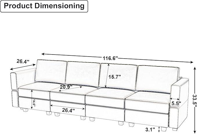 Belffin Modular Sofa Couch with Storage Seats Sectional Sofa Velvet Sofas for Living Room Grey