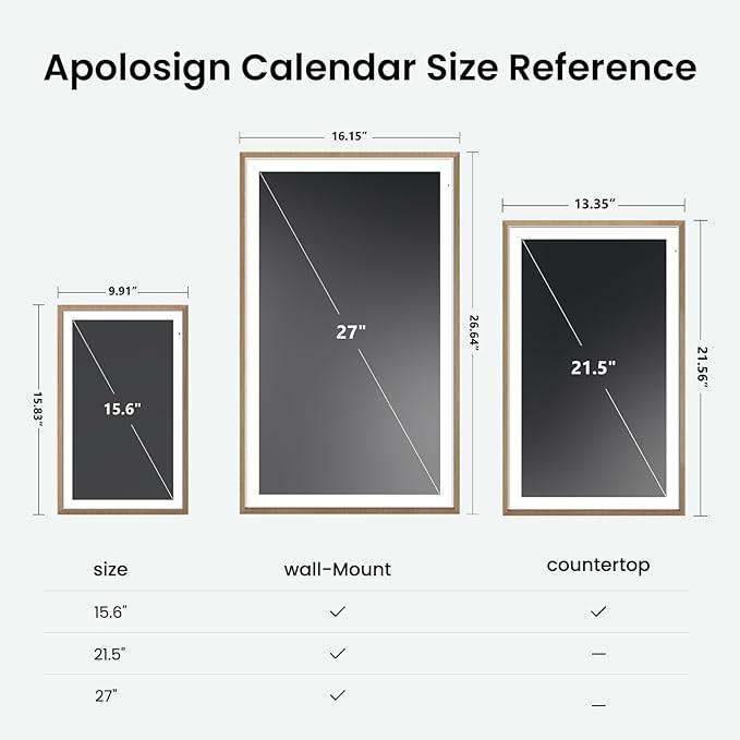 ApoloSign 21.5-inch Digital Calendar: Dual Mode Calendar with Google Play & Multi-calendar Sync, Electronic Planner & Chore Chart, Smart Touchscreen, Interactive Display for Family Schedules (Gray Wood, 21.5
