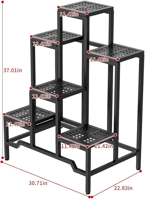 Plant Stand - Aluminum Indoor/Outdoor Flower Rack, Waterproof & Rust-Proof, Stable Support for Pots, Perfect for Living Room, Balcony, Garden, and Office (Black, 6 Tier)