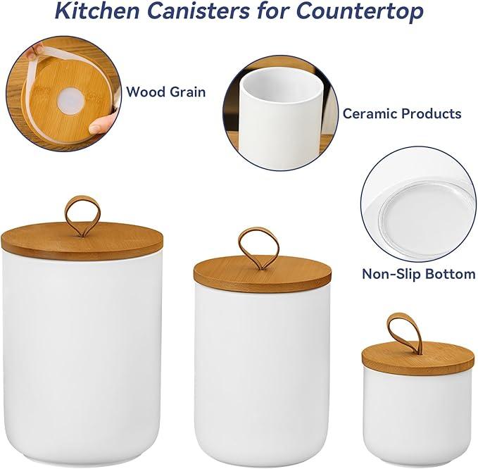 Ceramic Storage Jars, Modern Elegant Highly Polished Airtight Gorgeous Storage Canisters with Wooden Lid Small Food Stroage Jar for Kitchen Spice Tea Vanilla Sugar Coffee Beans (White tuba)