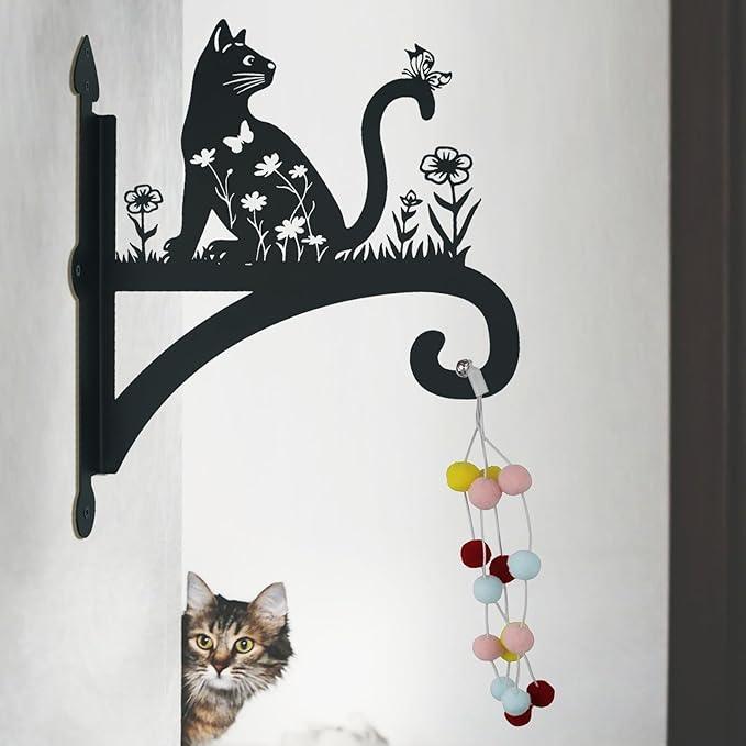 Plant Hangers Outdoor Heavy Duty Iron Decorative Cat Silhouette Plant Hooks for Hanging Baskets 11 inch Hanging Plant Bracket Wall Hooks for Flower Pot Lantern Bird Feeder Wind Chimes
