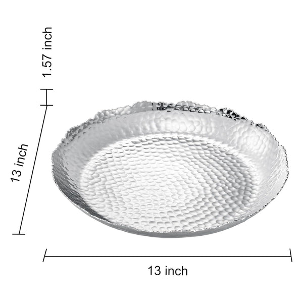 Silver Hammered Decorative Bowl Elegant Aluminum Centerpiece