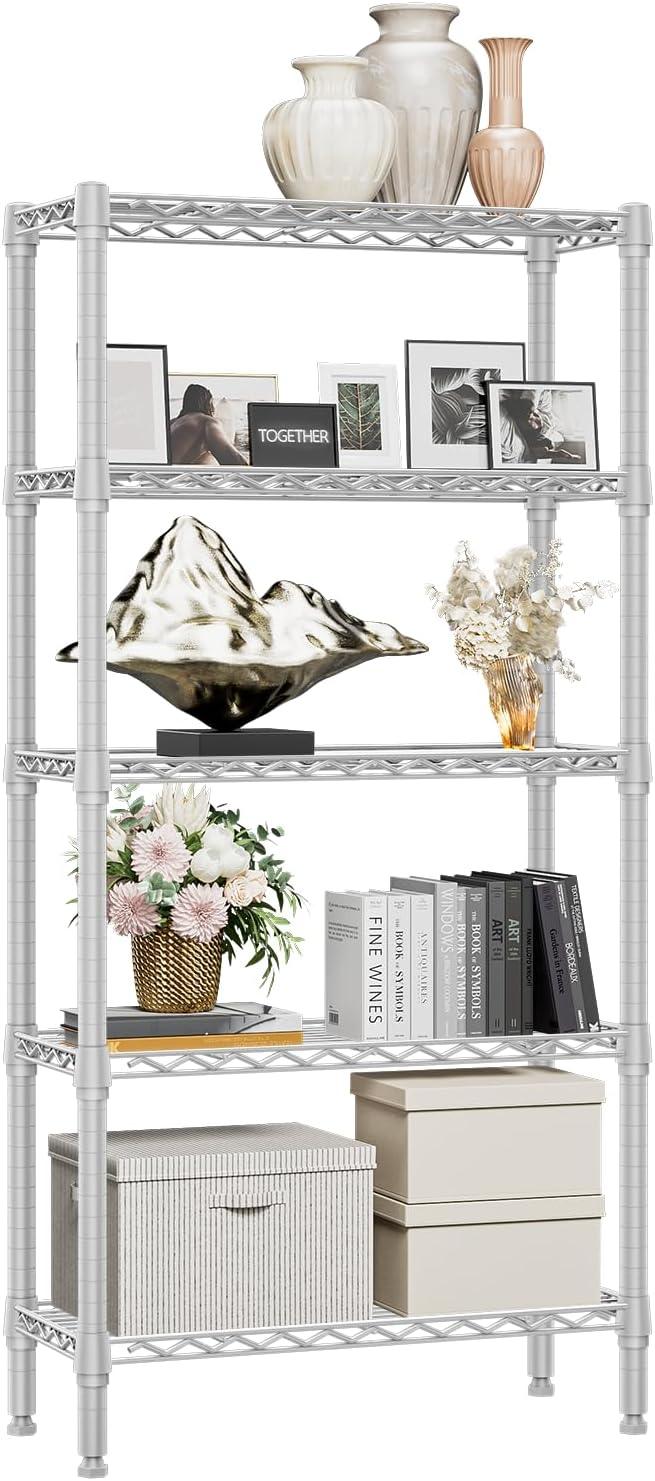1250 lbs 5 Tier Shelf Metal Storage Shelves Wire Rack Closet Organizers for Garage Kitchen Bathroom Laundry White 11.8