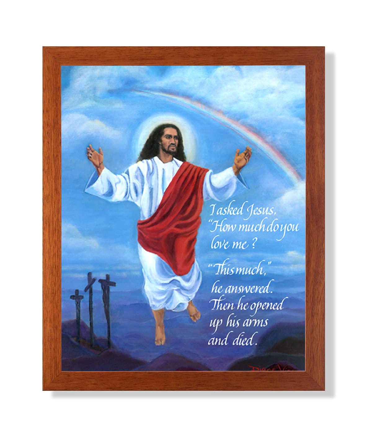 African American Jesus Art | 16x20 Framed Christian Wall Picture - Honey Wood Frame