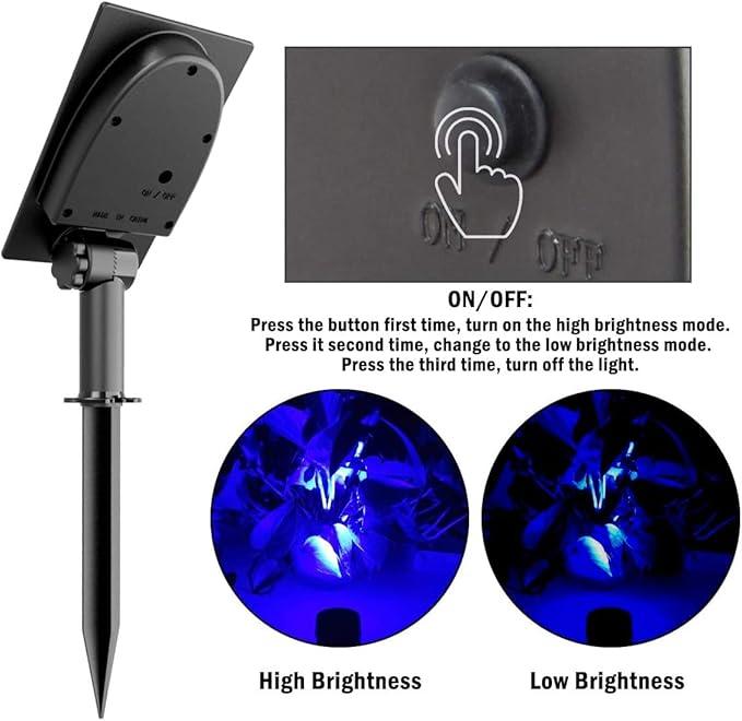 T-SUNUS 2 Pack Solar Landscape Spotlights Blue, Solar Garden Spot Light IP65 Waterproof 9.8ft Cable, 2000mAh Separated Solar Panel, Auto On/Off for Garden Driveway Pathway Pool Area