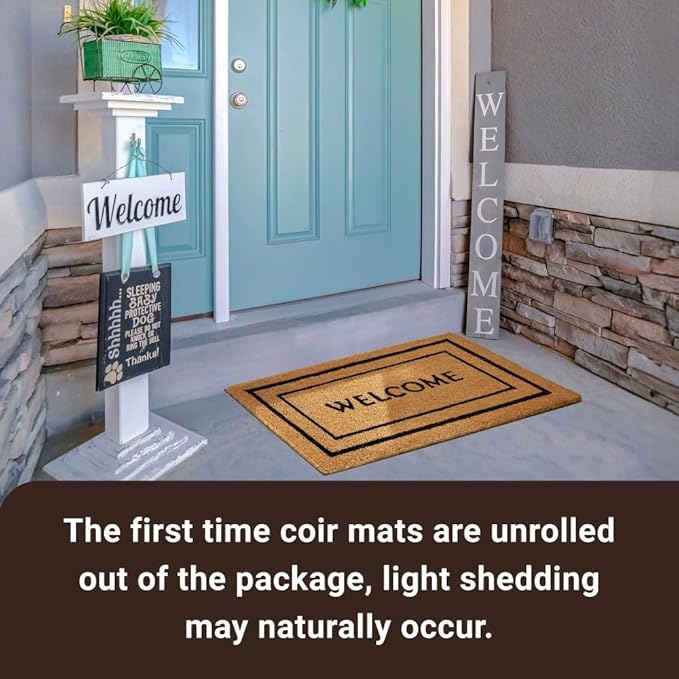 KANKUN Coco Coir Door Mat with Heavy Duty Backing, Welcome Doormat (17
