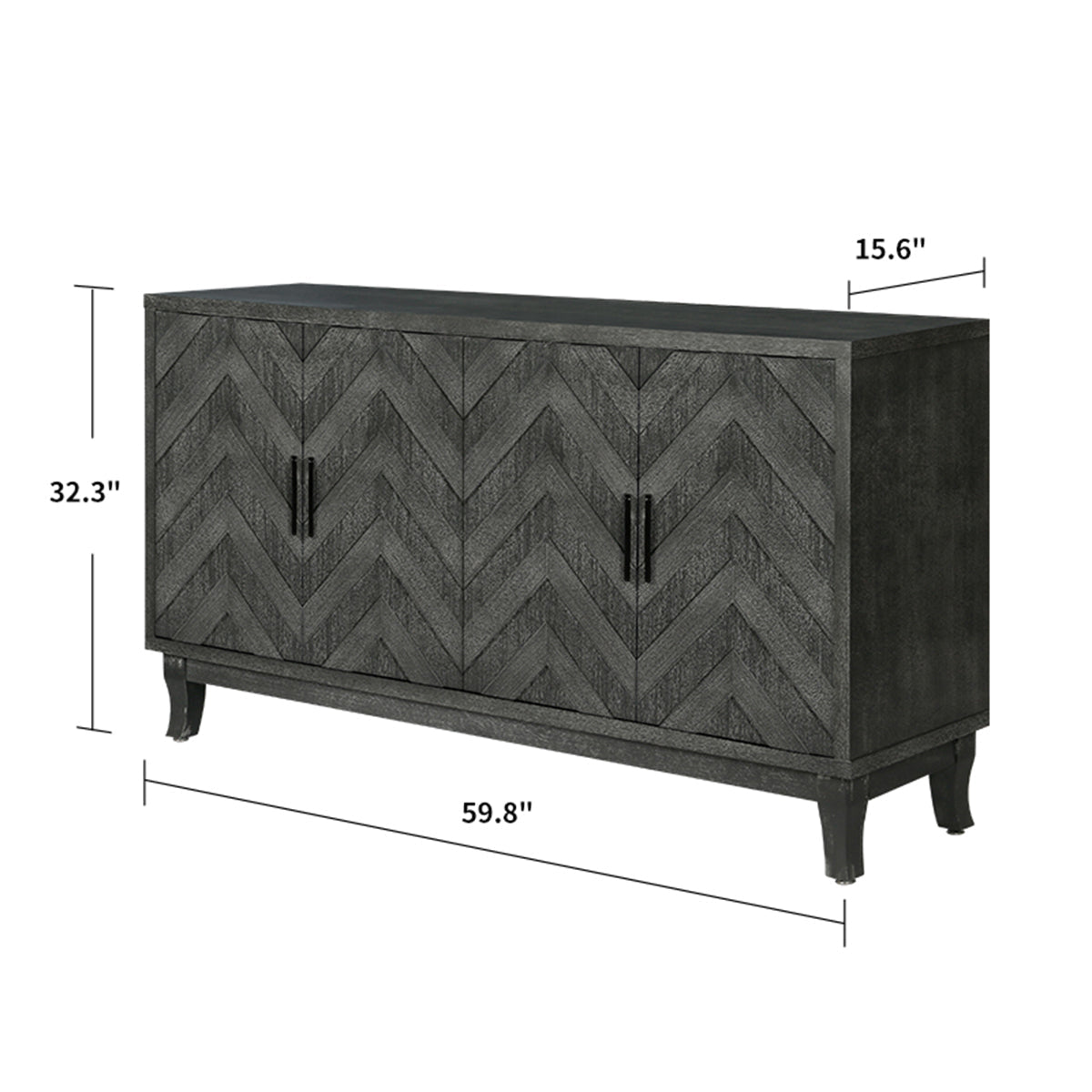 Stronger Vintage Style Buffet Cabinet Lacquered Accent Storage 4 Door Wooden Cabinets Taupe Grey