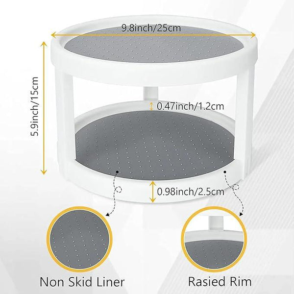 Lazy Susan Organizer, 2 Tier Non Skid Spice Rack Turntable,360 Degree Rotating Seasoning Organizer, 10-Inch Spinning Organizer for Pantry Cabinet, Kitchen, Countertop, Vanity Display Stand