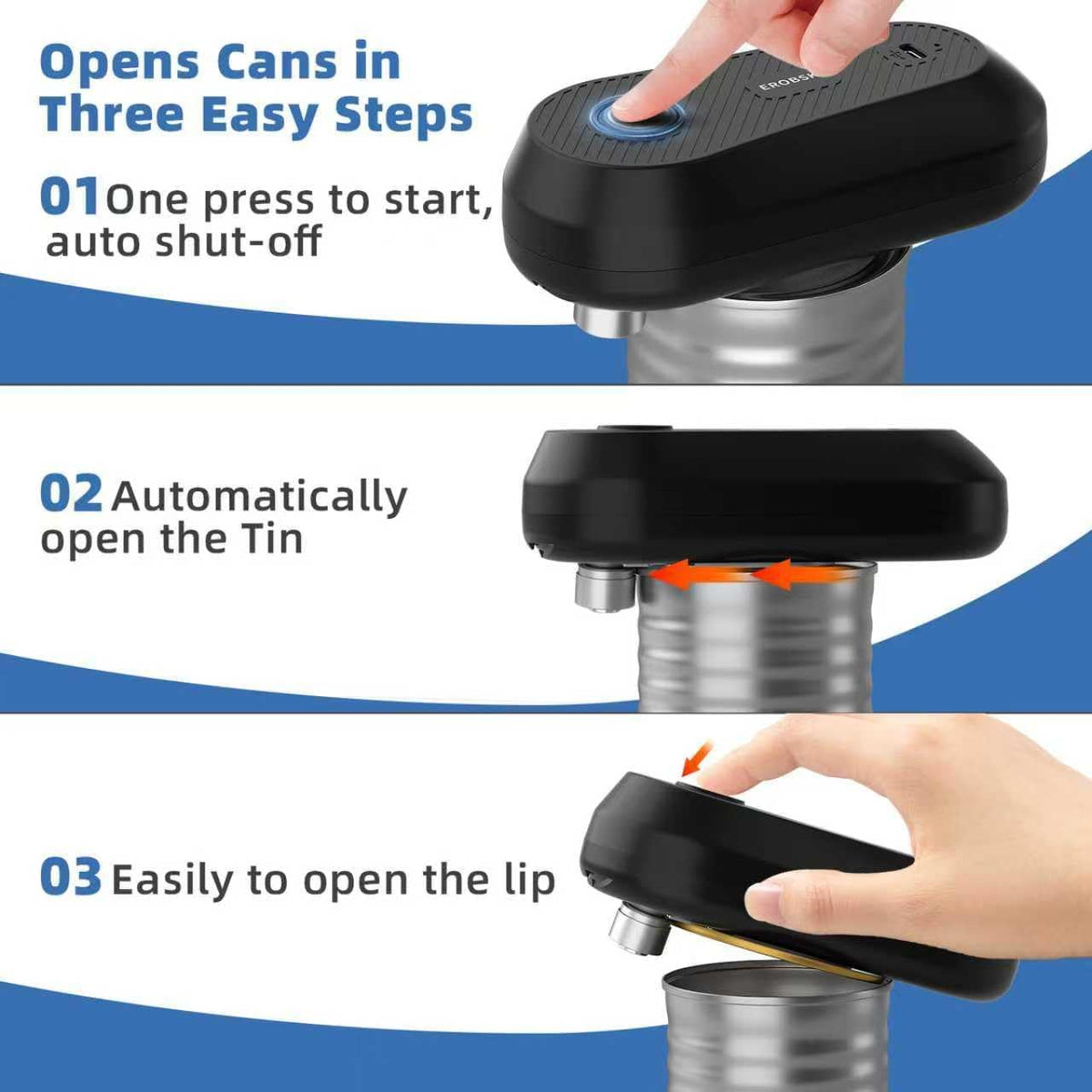 Rechargeable Electric Can Opener for Seniors & Arthritis | One-Touch Hands-Free Smooth Edge Can Opener, USB-C, Compact Kitchen Gadget