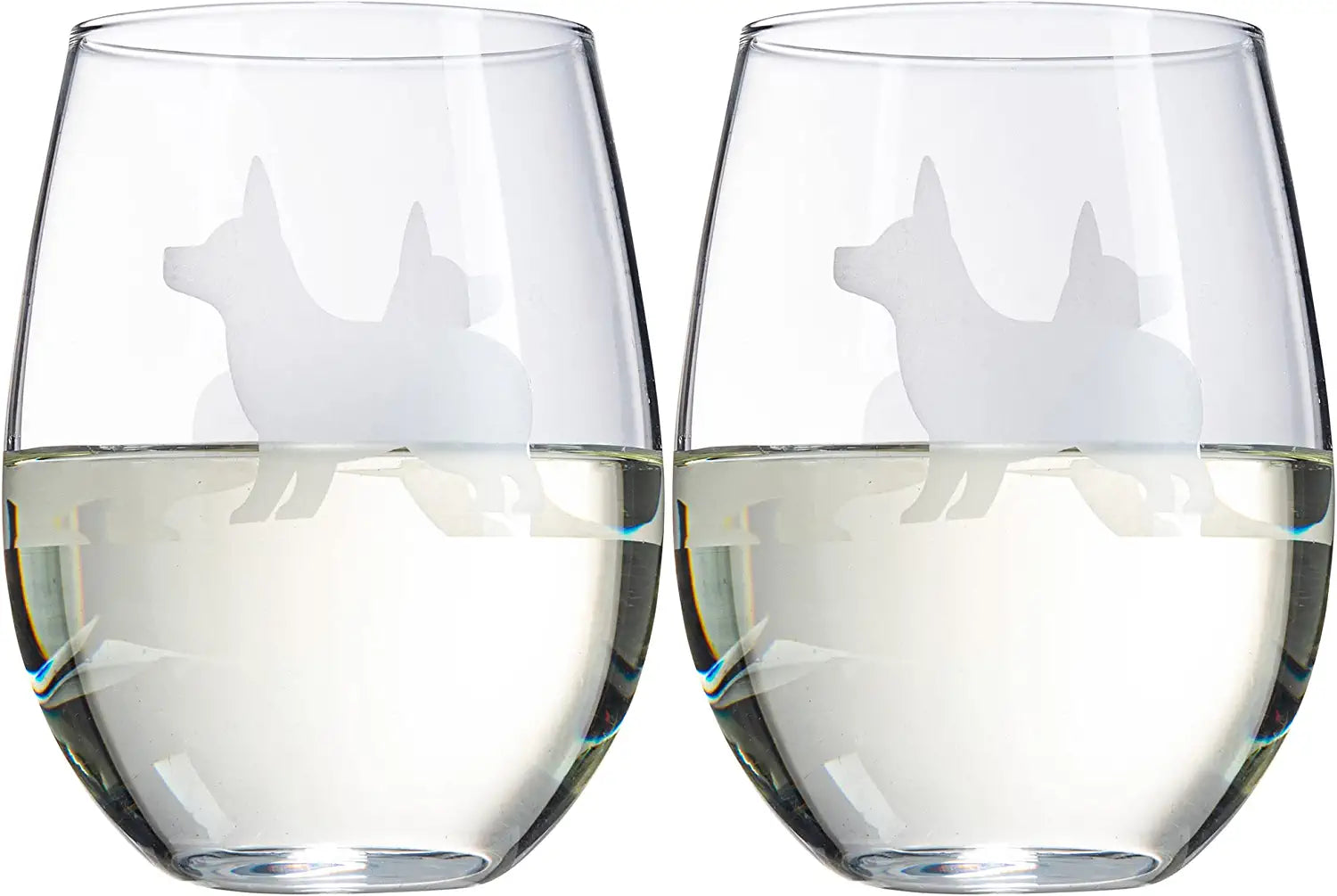 Stemless Wine Glasses Set of 2 by The Wine Savant - Puppy & Dog Lover Glass Gifts Etched Tumblers for Anniversary, Wedding, Home Bar Gifts (Corgi)
