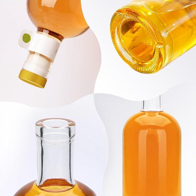 Olive Oil Dispenser Bottle for Kitchen, Clear Glass Oil and Vinegar Dispenser Set, Coffee Syrup Dispenser, Container With Metal Pour Spout, Airtight Lid, Funnel, Waterproof Labels (200ml-6 Pack)