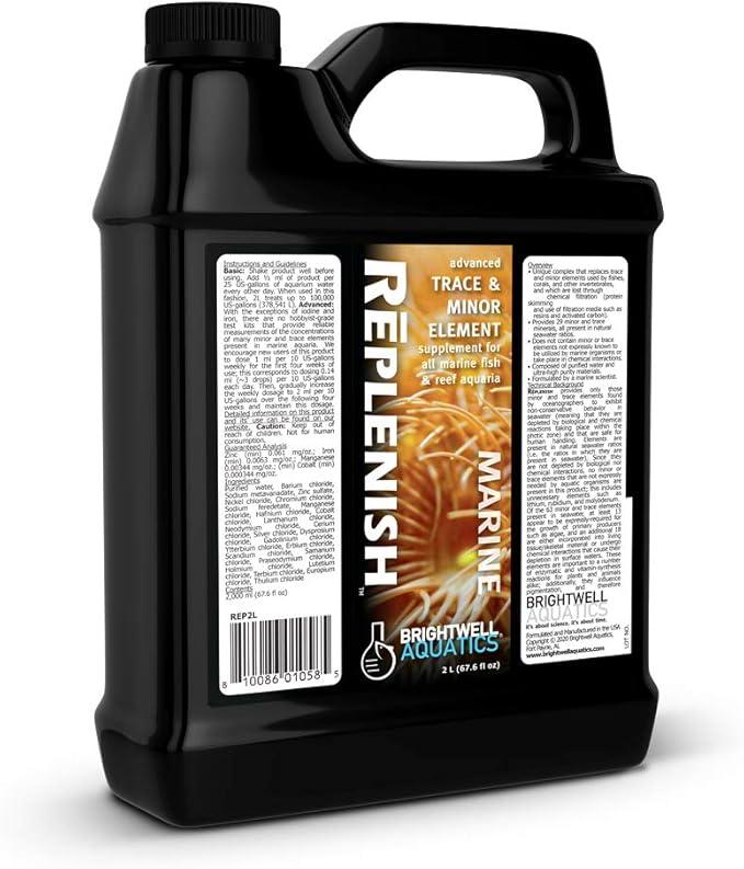 Brightwell Aquatics Rēplenish – Premium Trace & Minor Element Supplement for Marine Aquariums, Supports Healthy Fish, Corals, and Invertebrates, 2 L