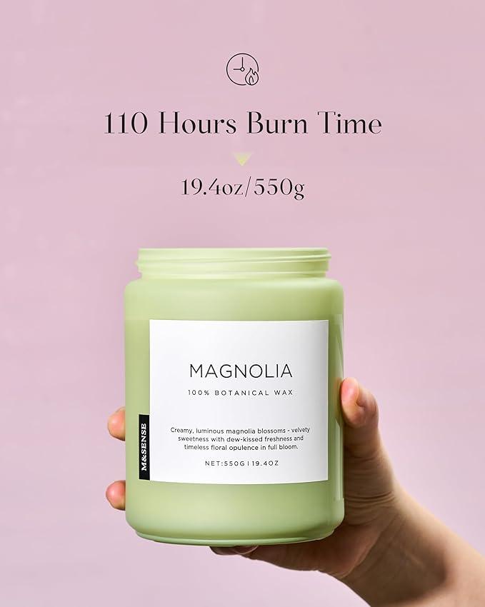 M&SENSE Magnolia Jasmine Romantic Scented Candle, 19.4oz 110 Hours Long Lasting Clean Non Toxic All Natural Soy Wax Candle for Relaxing & Stress Relief, 2 Wick Home Fragrance Gifts for Home Decor